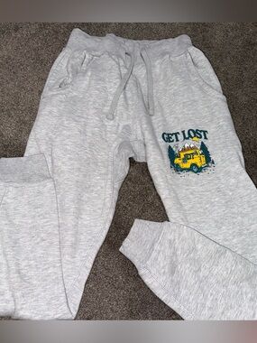 Neff Gray Sweatpants with 'Get Lost' Yellow Van Graphic